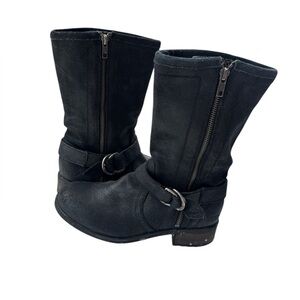 UGG Austrailia Silva Moto Buckle Black Leather Womens 8 Snake Mid Calf Boots